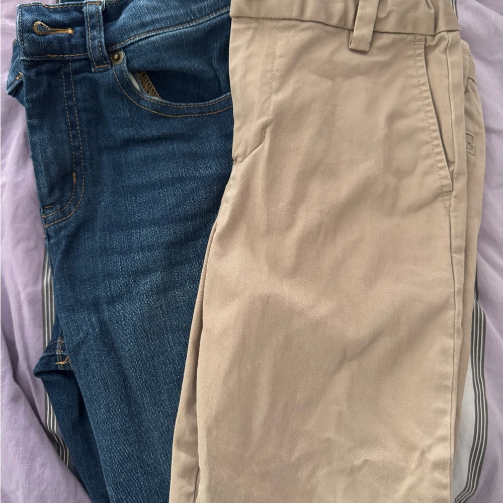 Casual Blue Jeans and Tan Pants Set